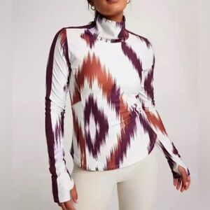 CALIA by Carrie Underwood White Top with Burgundy and Rust Ikat Print